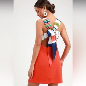 Joyful Red Orange Multi Stripe Tie-Back Mini Dress